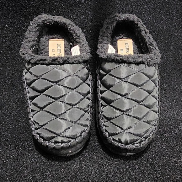 Deer Stags Slipperooz Lil Alma Boys Black Quilted Faux Fur Slippers Size 1M - Picture 1 of 8